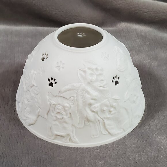 Hellman Versand Starlight Porcelain Lithopane Tea Light Fairy Dome DOGS #447 NEW - Picture 6 of 7
